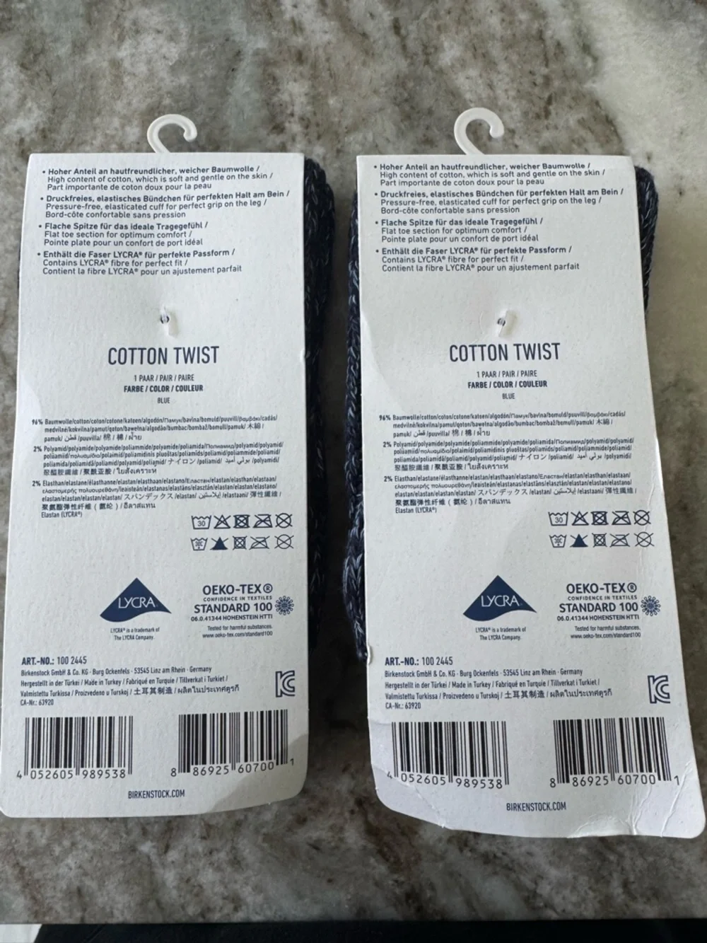 Birkenstock Women’s Blue Cotton Twist Socks. 2 Pairs. US SIZE 5-7/EU 36-38